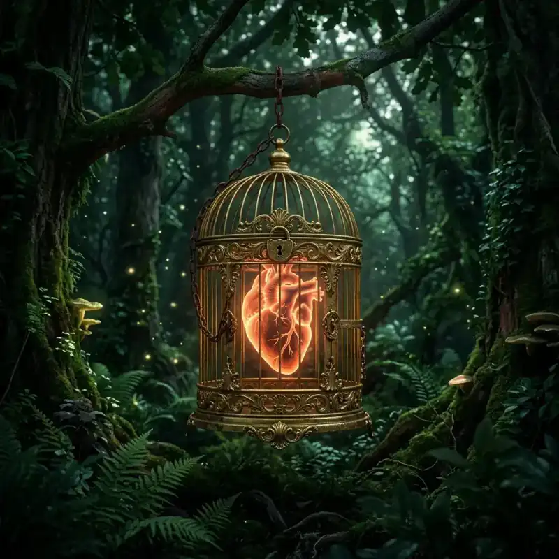 Corazón en una jaula en el bosque